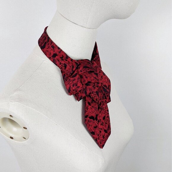 Black And Red Ascot Scarf - Tuxedo Tie - Formal Accessories - Vintage Chic - Picture 4 of 7